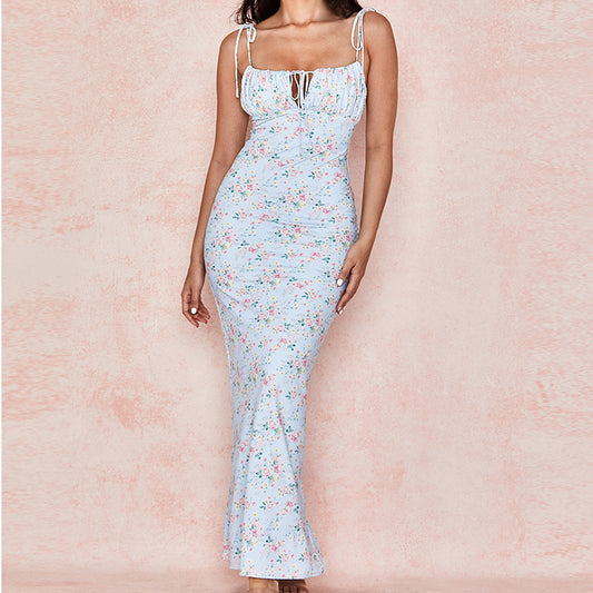 Summer Floral Print Long Dress - Women's Sexy Party Puff Short Sleeve