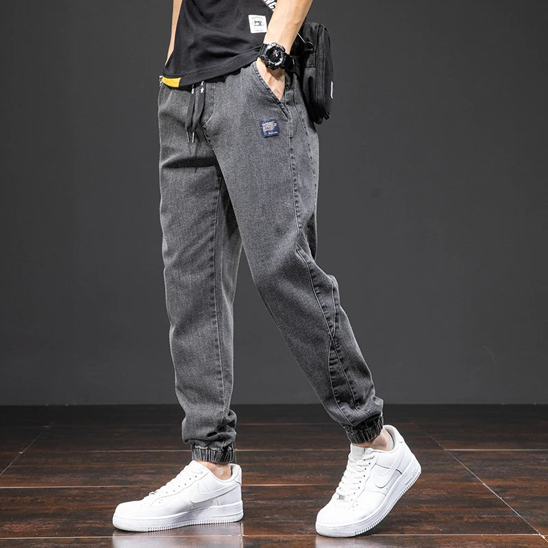 Yaz-Yay Qara Mavi Yük Cins Şalvarı Kişilər üçün - Küçə geyimləri Denim Jogger