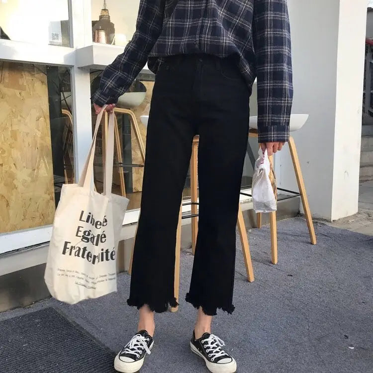 Jeans Women Denim Brown Fashion Boot Cut Spring Autumn High Waist