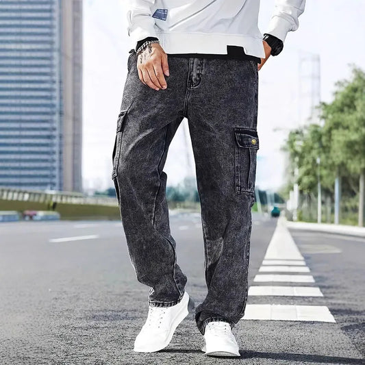 Korean Casual Comfortable Loose Jeans - Men Large Pocket