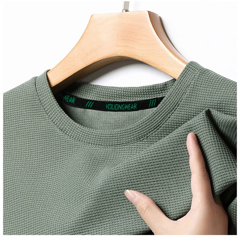 Men's Waffle Round Neck Long Sleeve T-Shirt 4XL