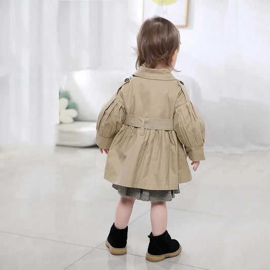 Baby Girls Cotton Trench Coat - Casual Fashion Windbreaker Jacket
