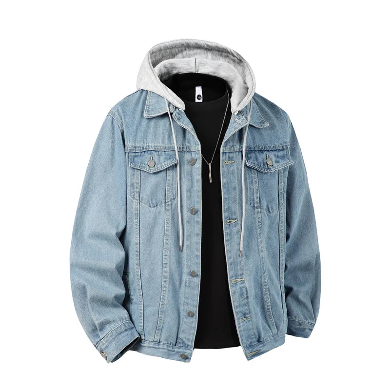 Men's Hooded Denim Jacket - Streetwear Bomber