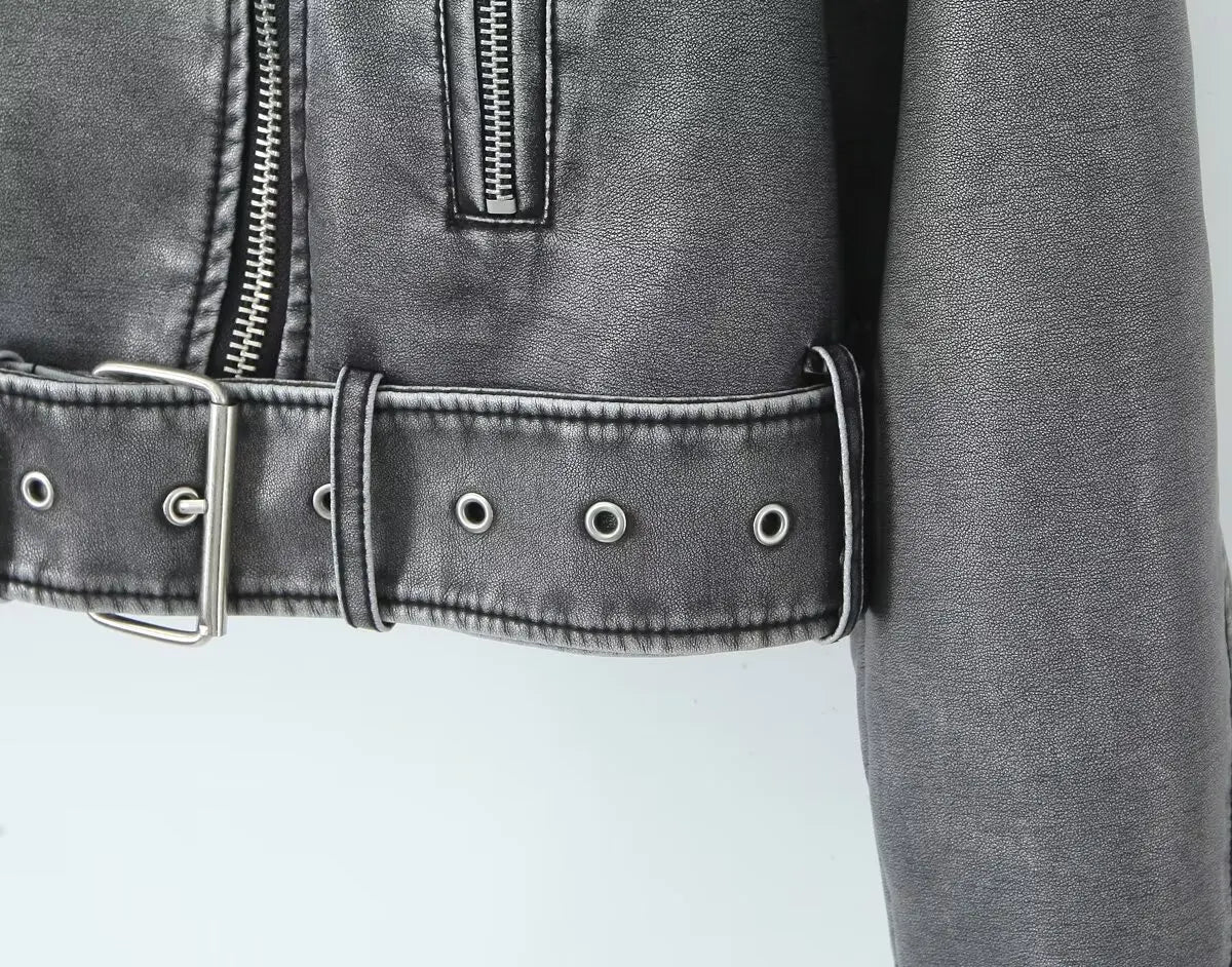 BBWM PU Leather Jacket Casual Lady Lapel Zipper Leather Jacket Motorcycle Coat Spring Autumn Women Faux Jacket