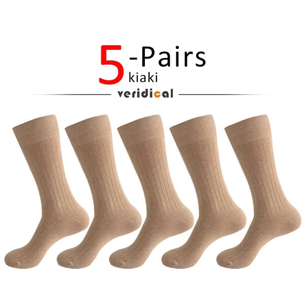 Men's Long Business Socks - Combed Cotton Striped Dress