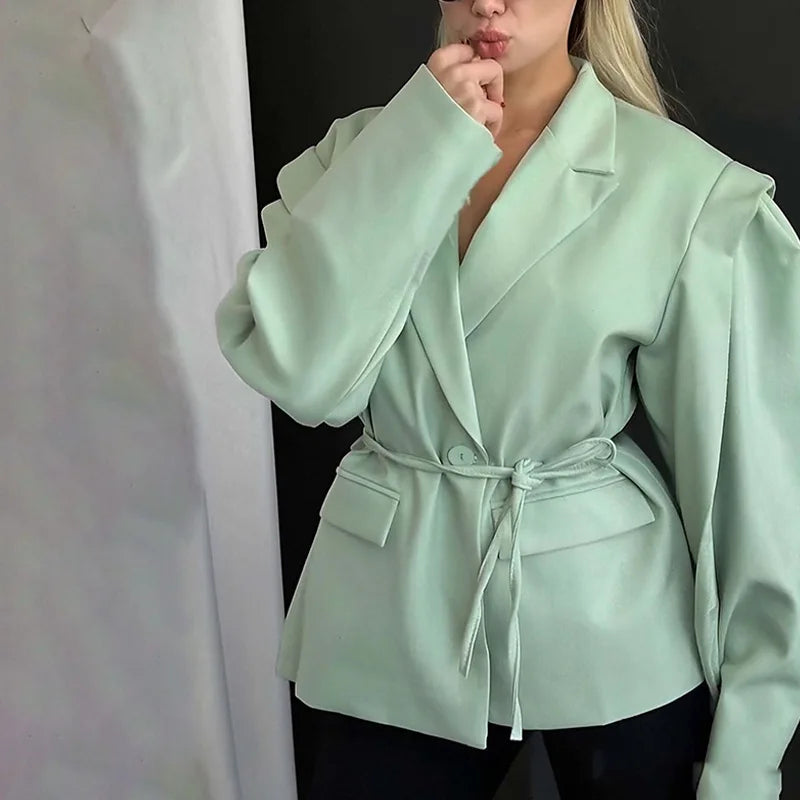 Qadınlar üçün Yüksək Səviyyəli Blazer Zərif Şəhərətrafı Bel Qalstuku