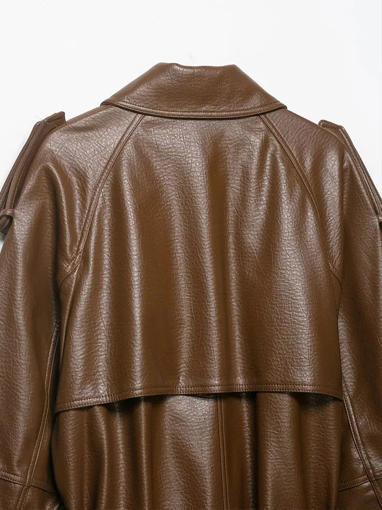 Women Faux Leather Jackets Women's With Belt Coat Outwear Streetwear Fashion Elegant Female Jackets Trench Coat