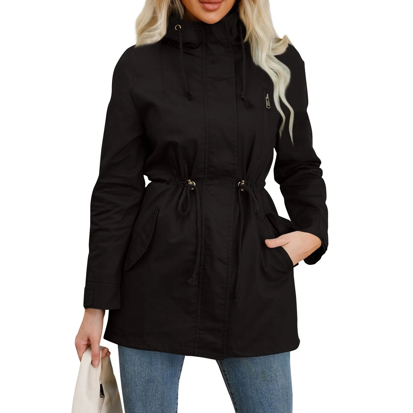 Women Hooded Trench Coat Spring Autumn Outdoor