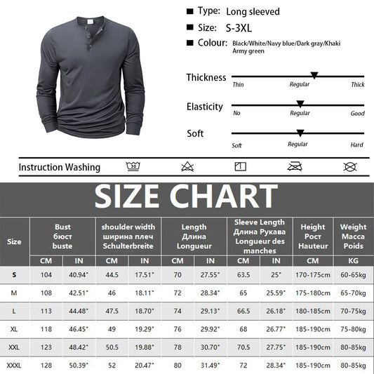 Men's Henley Slim Fit Sports Long Sleeve T-Shirt