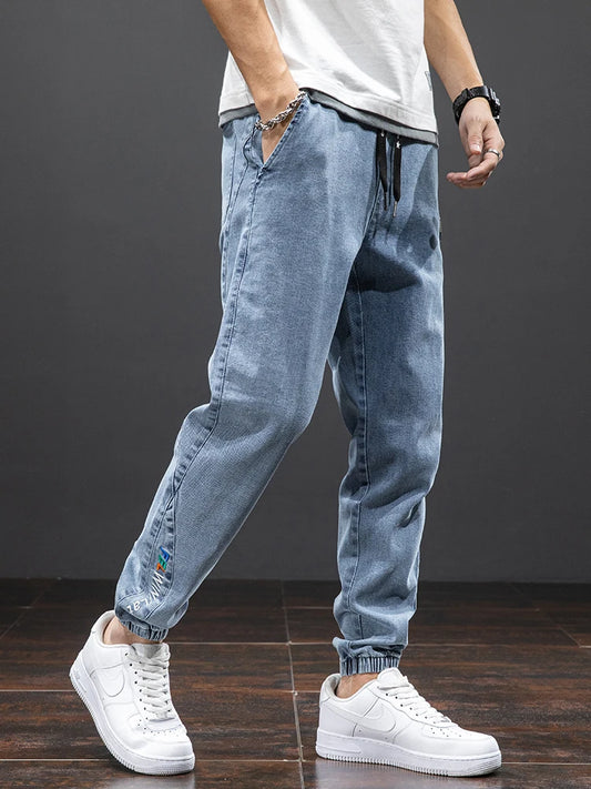 Spring Summer Black Blue Cargo Jeans Men - Streetwear Denim Jogger