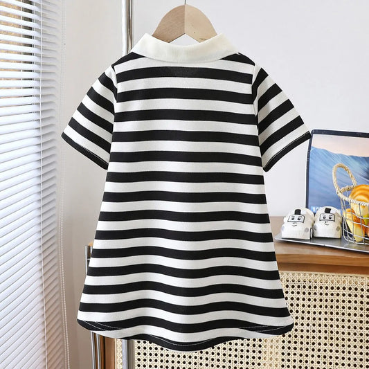 Girls' Striped Bear Polo Dress - Short Sleeve