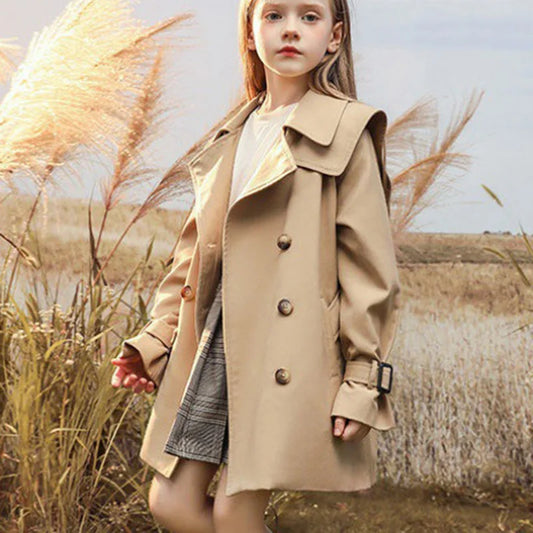 Girls Windbreaker Trench Coat - Kids Mid-Length 3-14 Years