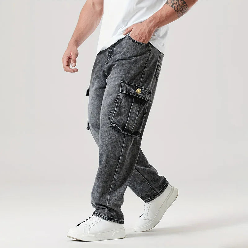 Korean Casual Comfortable Loose Jeans - Men Large Pocket