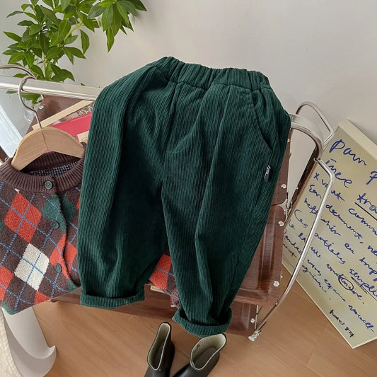 Kids Korean Corduroy Wide Leg Warm Trousers
