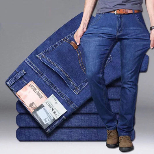 Men's Casual Stretch Jeans - Classic Blue & Black Denim
