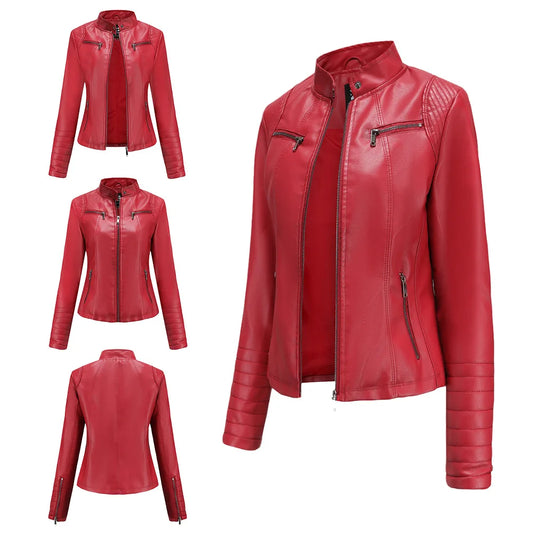 Women's Faux Leather Motorcycle Jacket - Purple & Black Moto Biker Coat