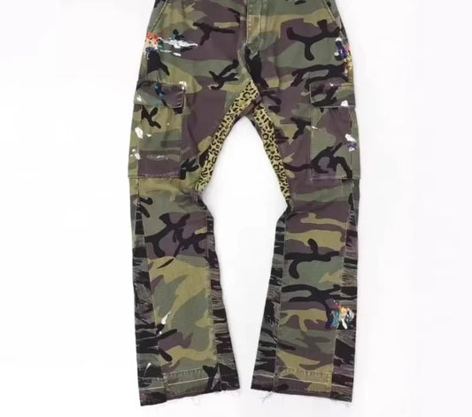 American Bell-Bottom Jeans - Loose Casual Ink Splicing Trousers