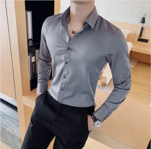 Men's Korean Houndstooth Slim Fit Dress Shirt