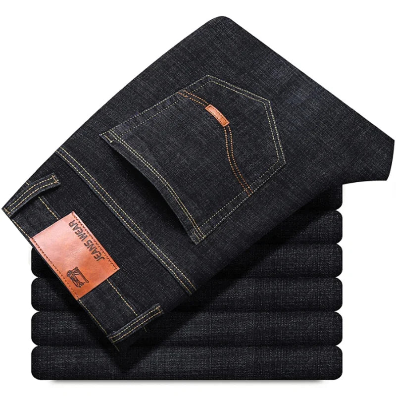 Men's Casual Stretch Jeans - Classic Blue & Black Denim