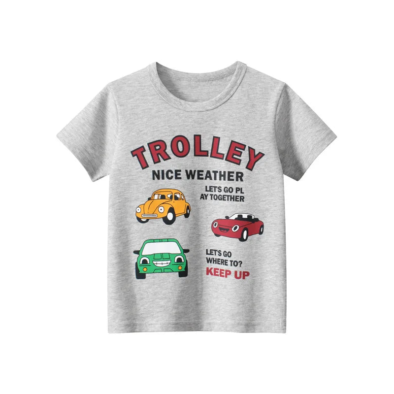 Boys' Cotton Cartoon Short Sleeve T-Shirt 2-8Y