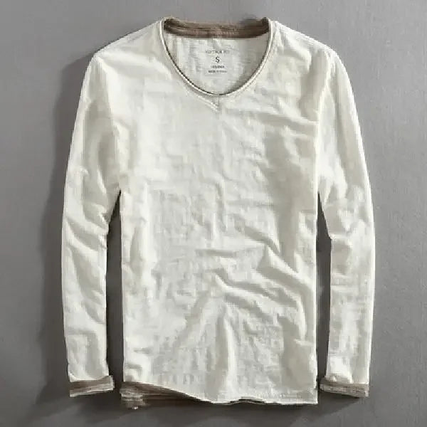 Men's Japanese Vintage V-Neck Long Sleeve T-Shirt 2026
