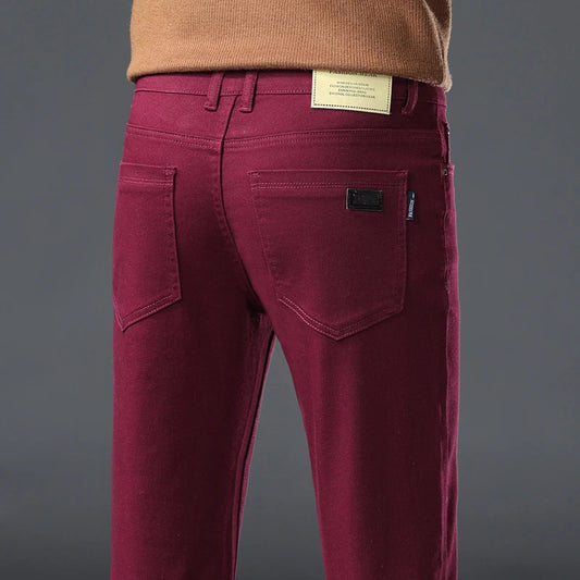 Wine Red Jeans Men - Fashion Casual Classic Business Straight