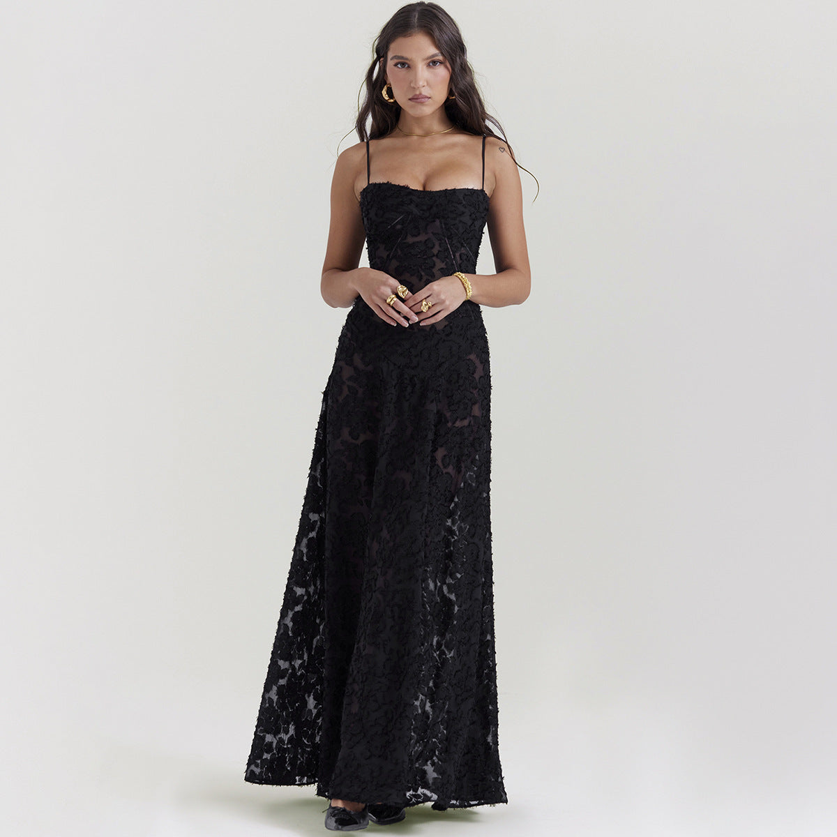 Elegant Lace Long Dress - Women