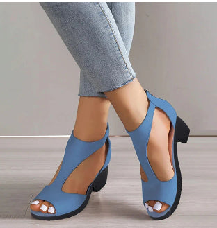 Women's High Heeled Fish Mouth Sandals - Summer Open Toe Zipper Heels