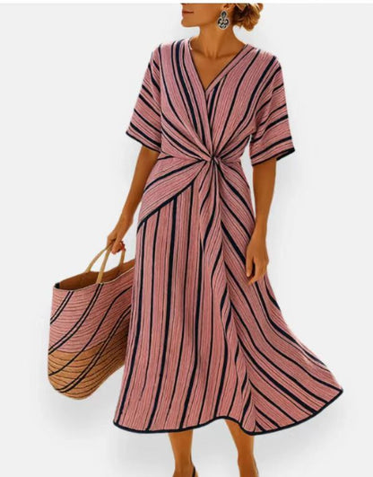 Women's Striped Maxi Dress - Short Sleeve Beach Vacation