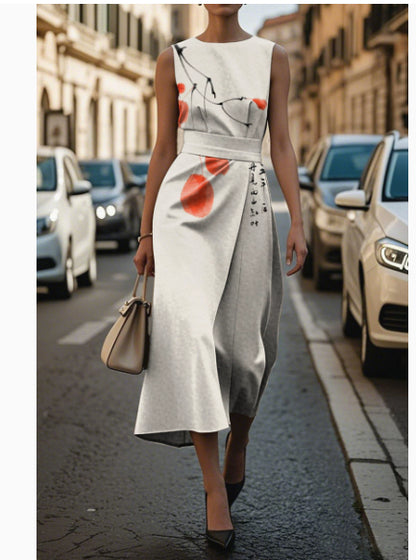 Sleeveless Belt Dress - Slim Back Zipper Women's Fashion