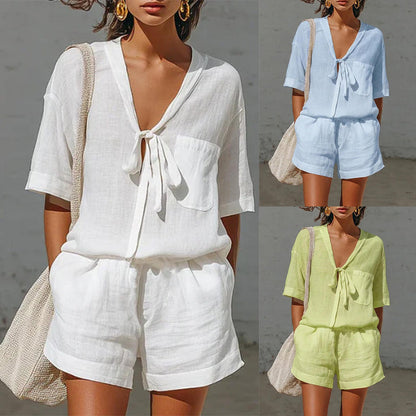 Women's Summer Cardigan & Shorts Two-Piece Set