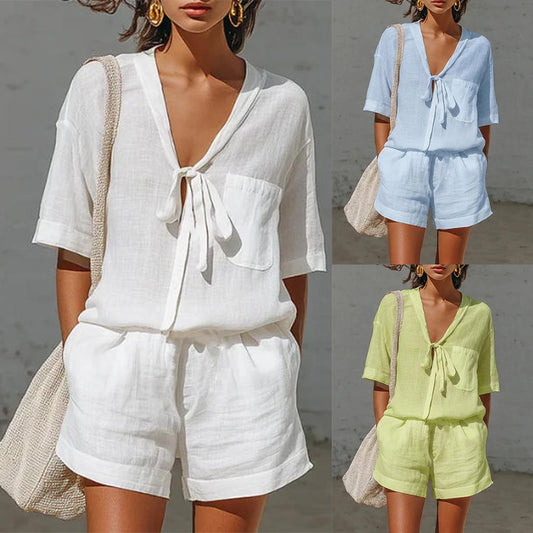Women's Summer Cardigan & Shorts Two-Piece Set
