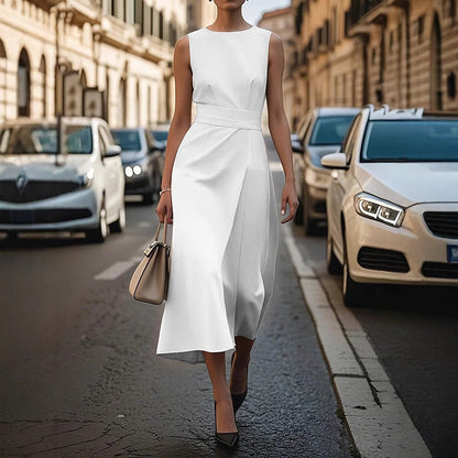 Sleeveless Belt Dress - Slim Back Zipper Women's Fashion