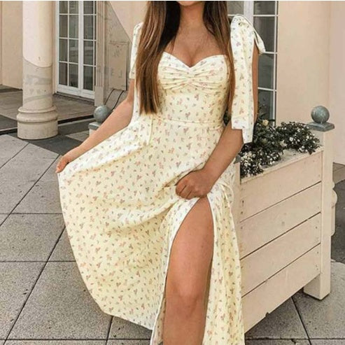 Yay Güllü Print Paltar Qadın Seksi Ziyafət Uzun Donlar Şişkin Qısaqol