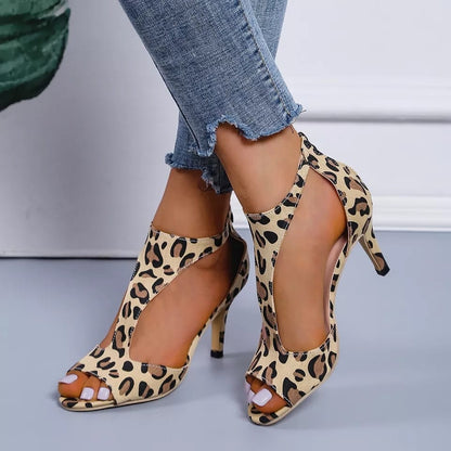 Women's High Heeled Fish Mouth Sandals - Summer Open Toe Zipper Heels