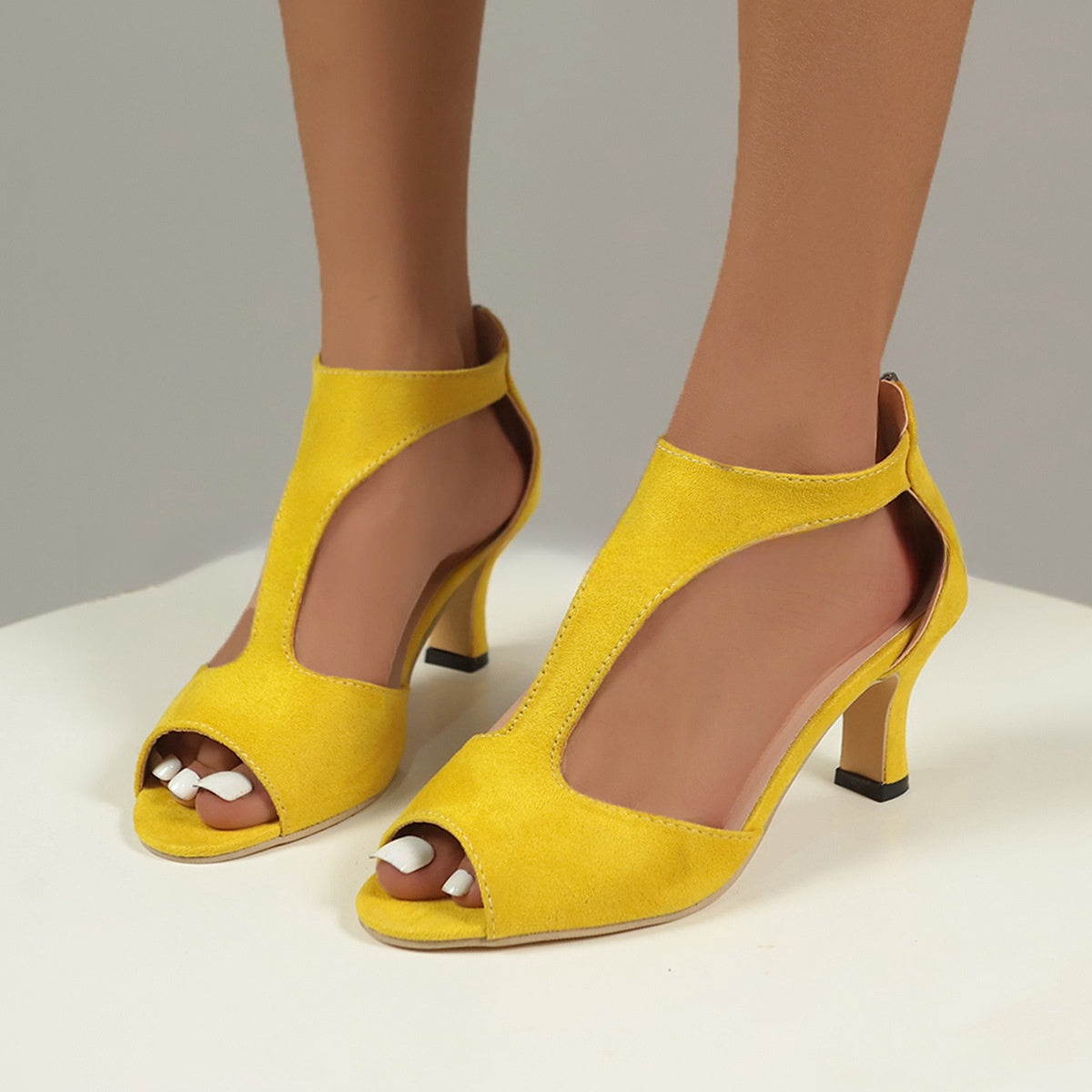 Women's High Heeled Fish Mouth Sandals - Summer Open Toe Zipper Heels