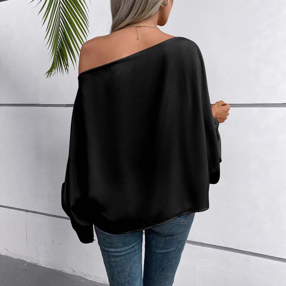 Women's Off-Shoulder Satin Blouse - Elegant Solid Color Top