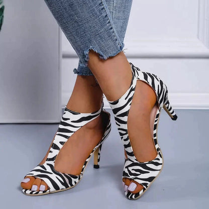 Women's High Heeled Fish Mouth Sandals - Summer Open Toe Zipper Heels
