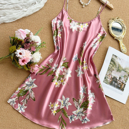 Spaghetti-strap Dress-style Loungewear Womens Ice-silk Pajamas