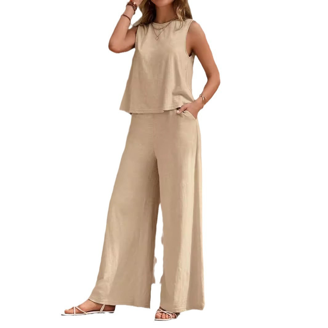 Solid Color Casual Loose Pants Set - Women's Two Piece Suit