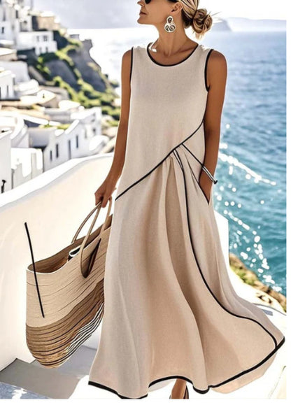 Women's Striped Maxi Dress - Short Sleeve Beach Vacation
