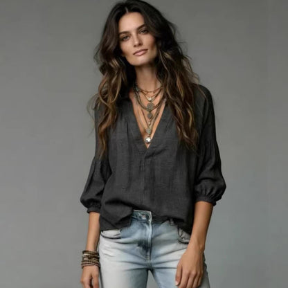 Women's Loose Casual V-Neck Three-Quarter Sleeve Shirt