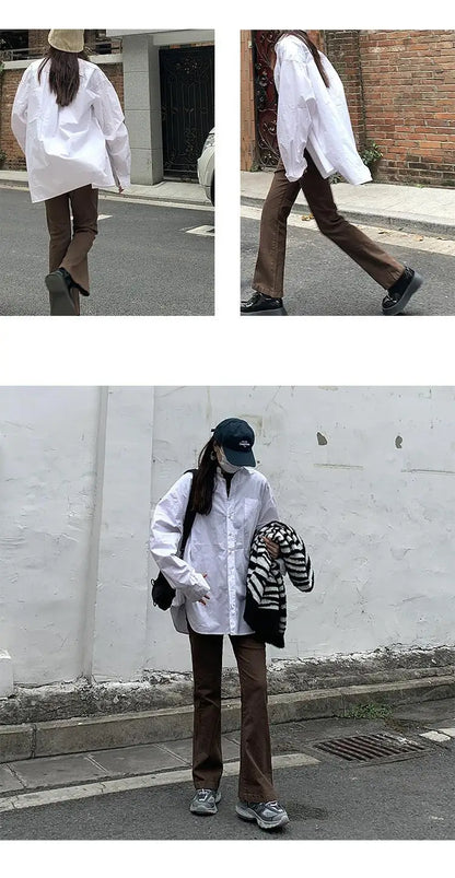 High-Waist Bootcut Jeans - Brown & Black