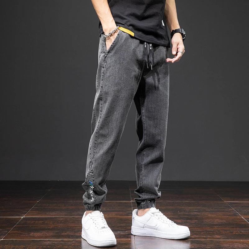 Spring Summer Black Blue Cargo Jeans Men - Streetwear Denim Jogger
