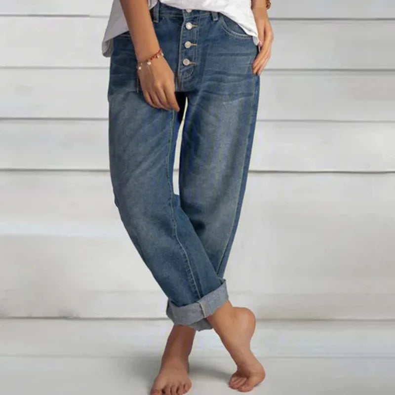 Women's Jeans Fashion Retro High Waist Wide Leg Loose Boyfriend