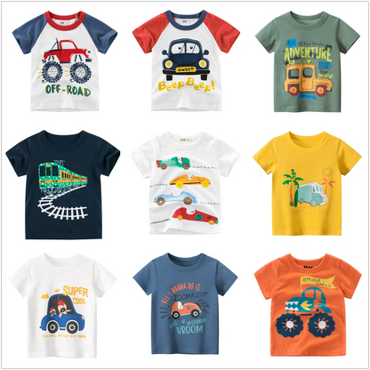 Boys' Cotton Cartoon Short Sleeve T-Shirt 2-8Y