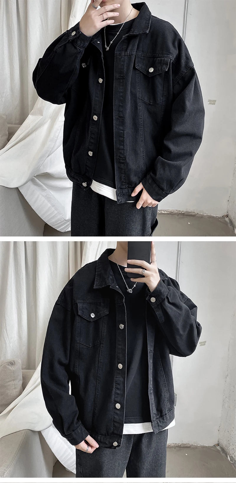 Qara Denim Qısa Pencək Kişilər üçün - Bomber Streetwear