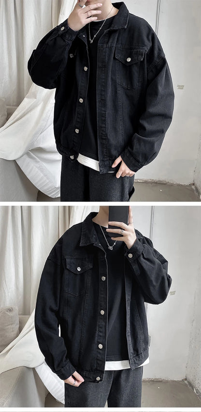 Qara Denim Qısa Pencək Kişilər üçün - Bomber Streetwear