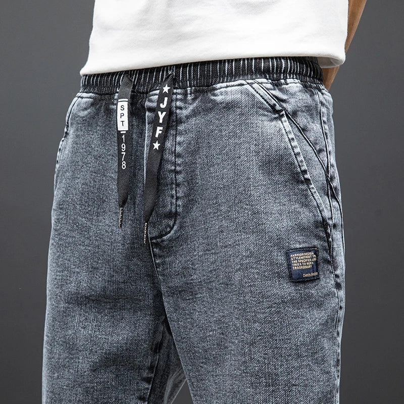 Spring Summer Black Blue Cargo Jeans Men - Streetwear Denim Jogger