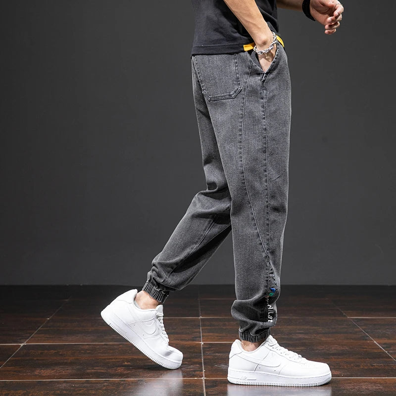 Spring Summer Black Blue Cargo Jeans Men - Streetwear Denim Jogger